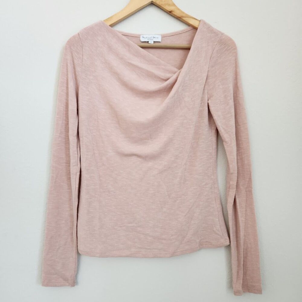 Michael Stars Blush Pink Draped Neck Long Sleeve Top | Size XS